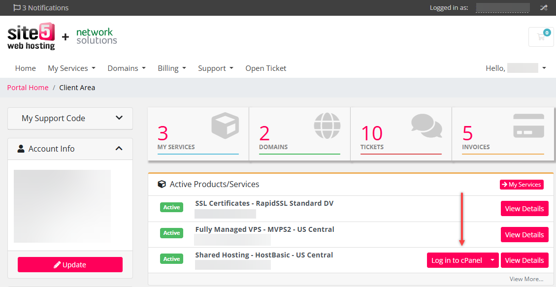 login to cpanel button