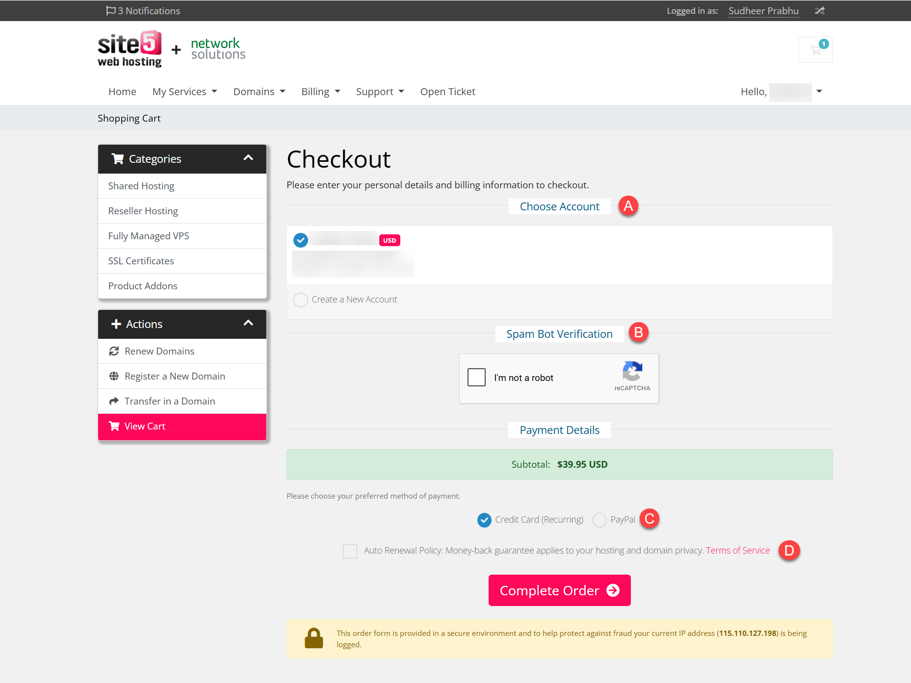 checkout page