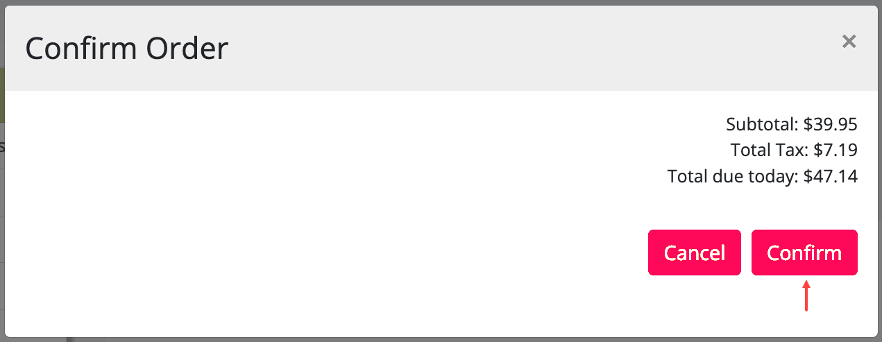 confirm order popup