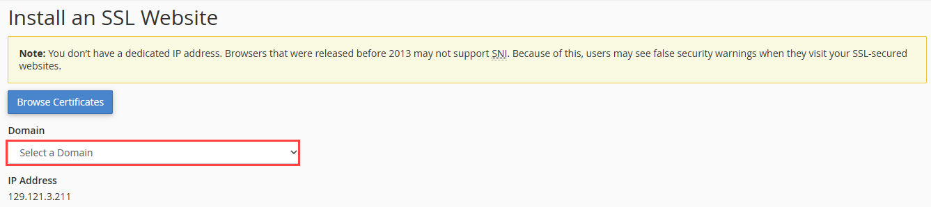 select a domain dropdown