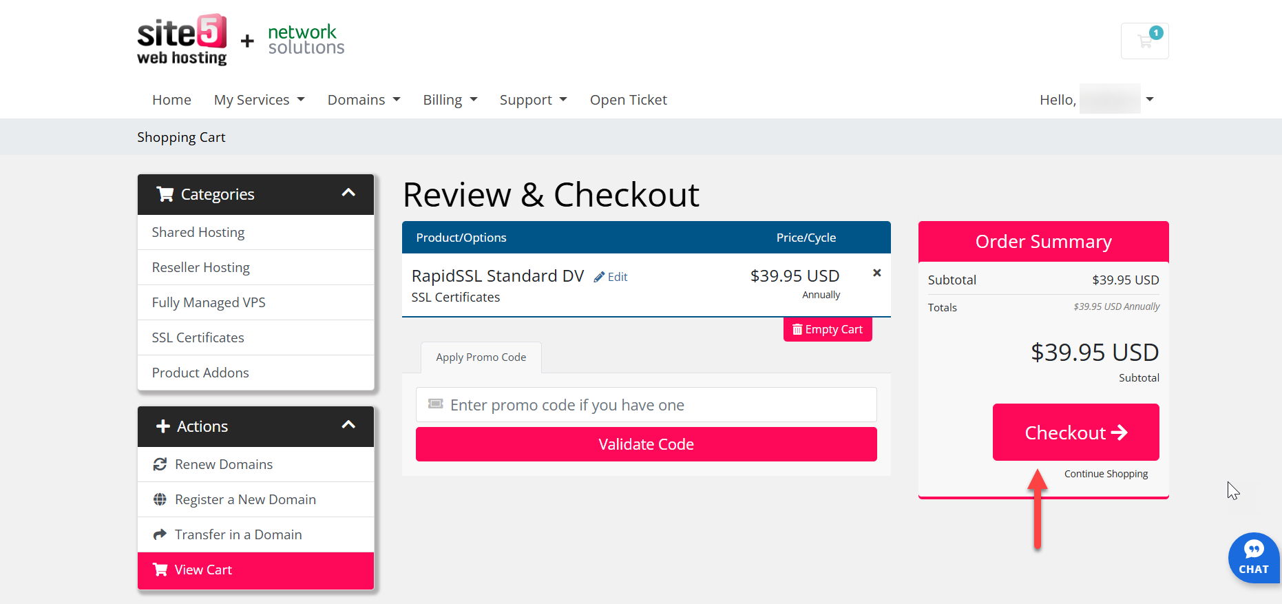 review & checkout page